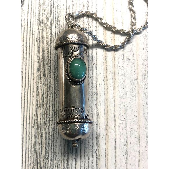 Silver and Stone Vial Necklace and Silver Chain Vintage EUC - Picture 2 of 3